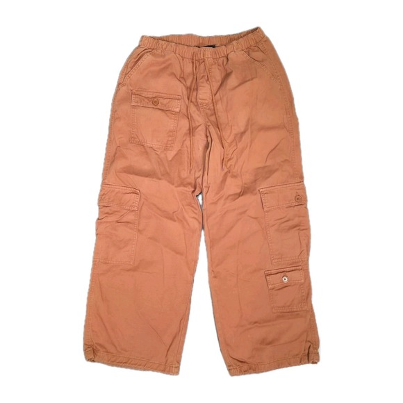 Almost Famous Pants - Almost Famous Wide Leg Womens Sm Cargo Pants Elastic Waist Drawstring Leg Orange
